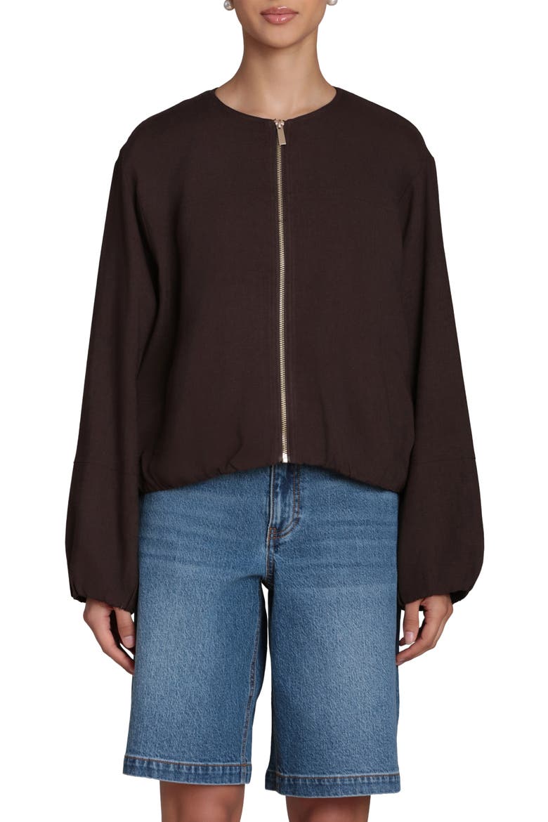 Bubble Sleeve Full Zip Jacket, Main, color, CHOCOLATE