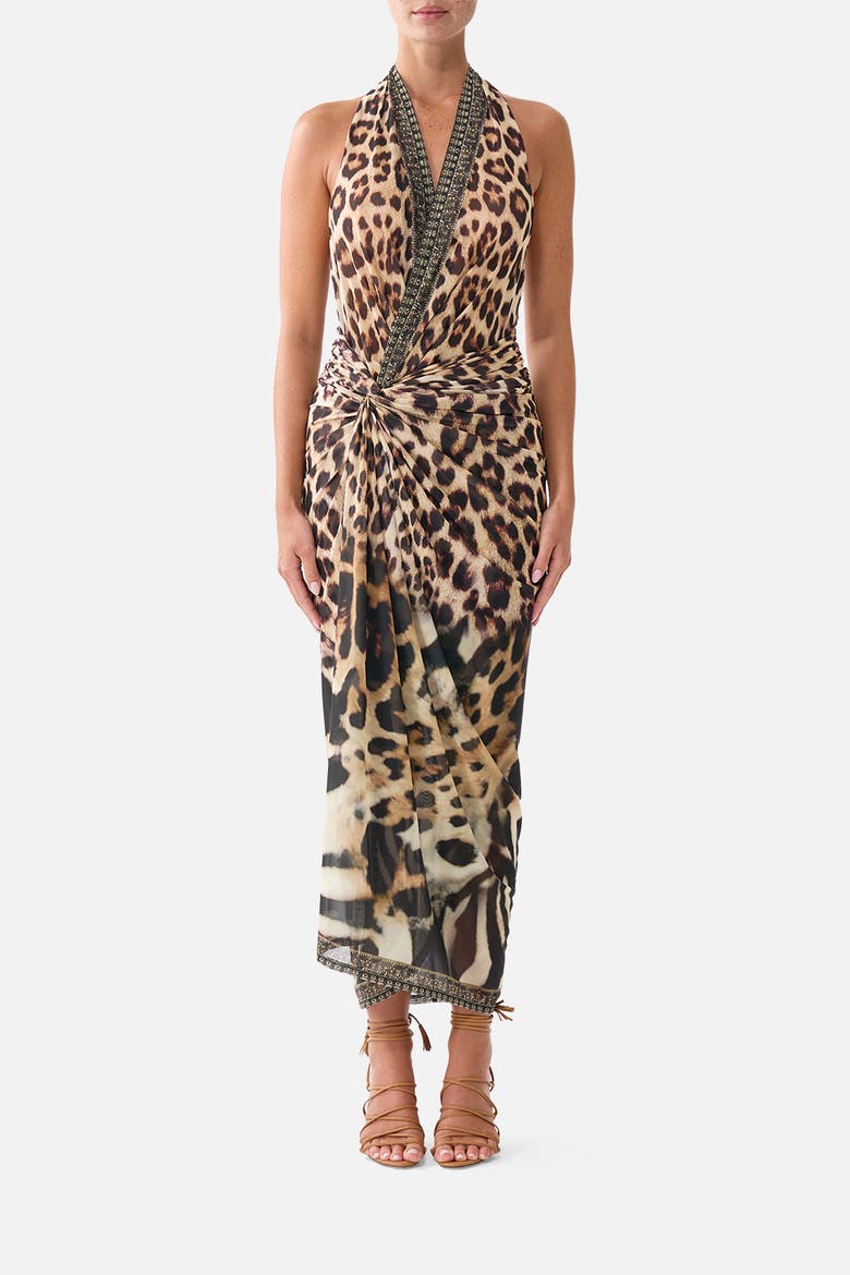 Side Twist Jersey Dress, Main, color, Leotigra Land