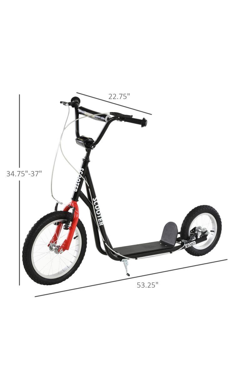 Aosom Teens Youth Kick Scooter with Adjustable Handlebar, Dual Brakes, Inflatable Wheels, Alternate, color, Black