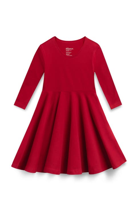 Organic Cotton 3/4 Sleeve Solid Twirl Dress