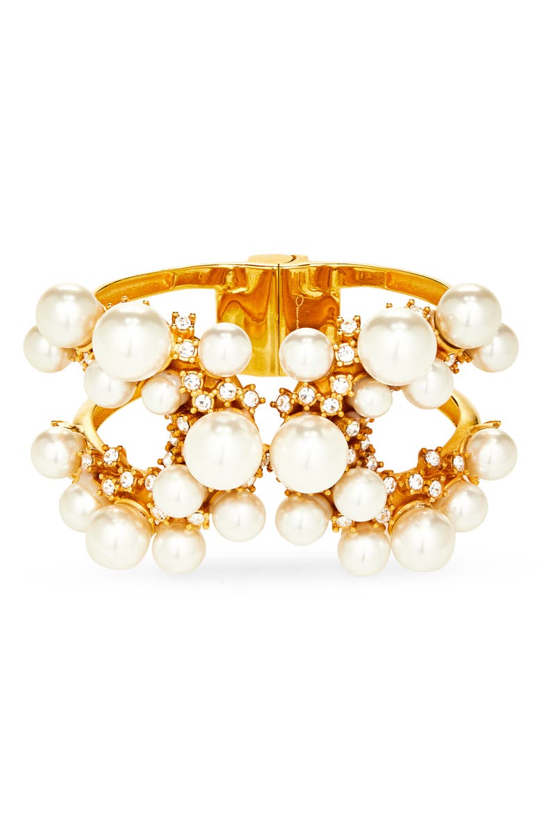 Oscar de la Renta Faux Pearl & Crystal Pavé Cuff Bracelet, Main, color, Pearl