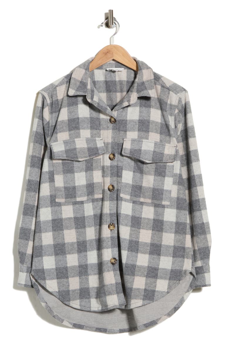 Taelyn Buffalo Plaid Oversize Button-Up Shirt, Alternate, color, FAWN CAMEO