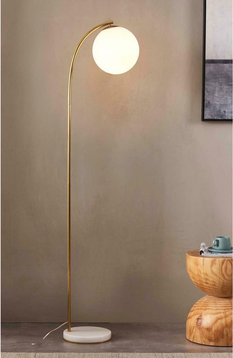 Brightech Luna Drop 75" Modern LED Floor Lamp with Frosted Glass Globe Shade, Alternate, color, Antique Brass