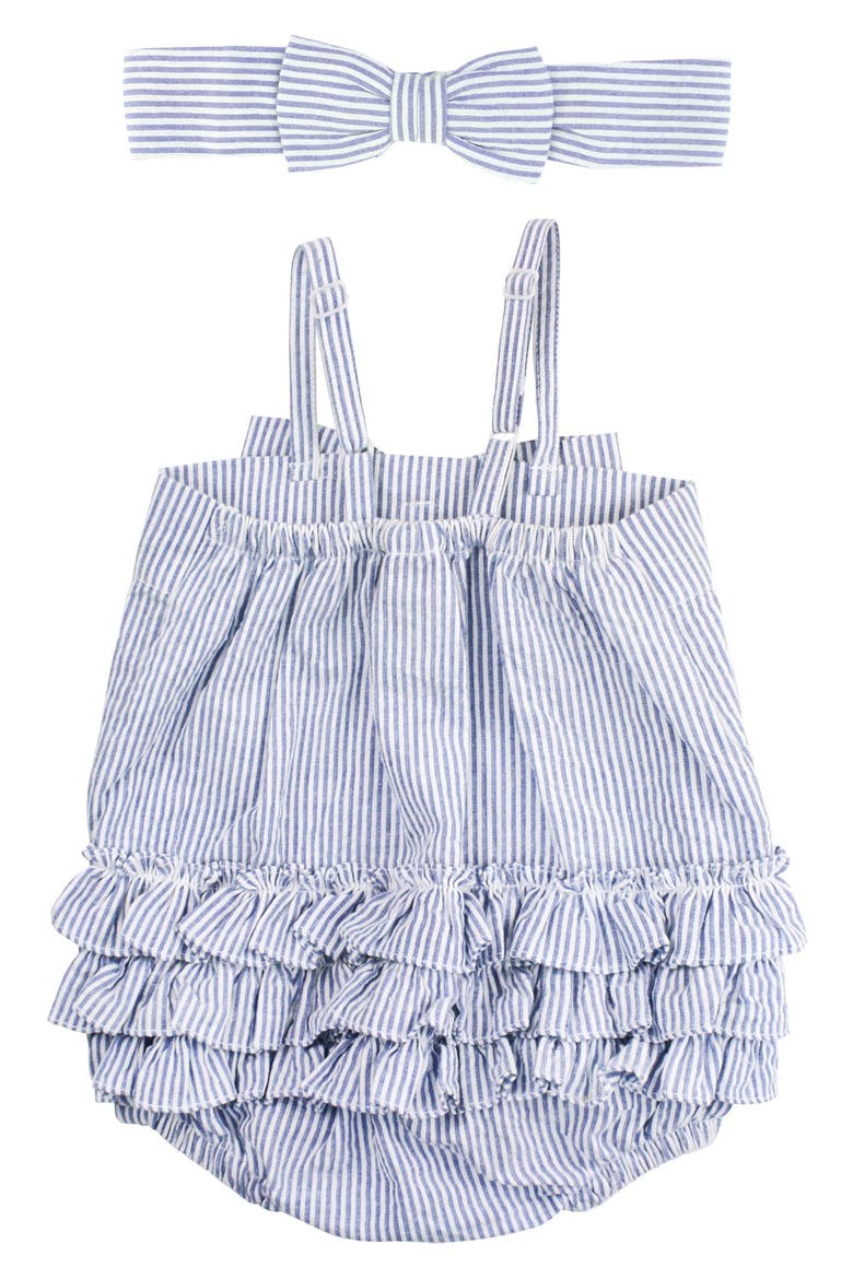 Seersucker Bubble Romper & Head Wrap Set, Alternate, color, BLUE
