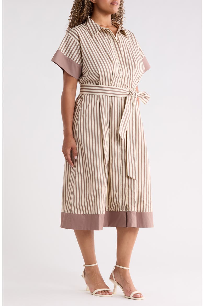 Stripe Midi Shirtdress, Alternate, color, BROWN-CREAM