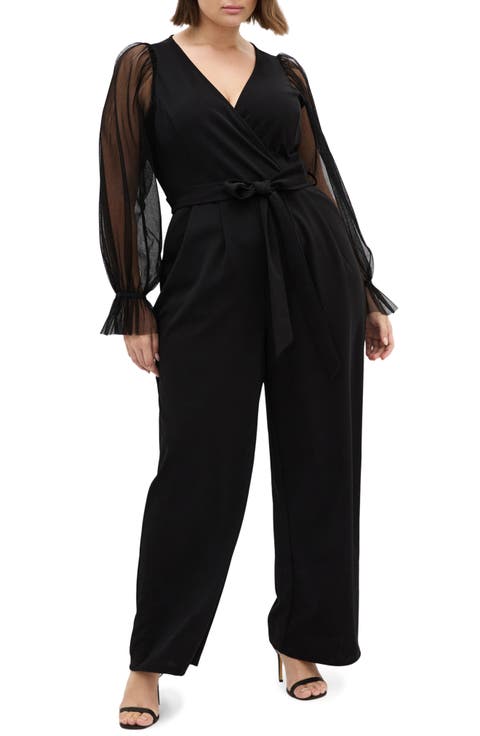 Alannah Sheer Sleeve Jumpsuit (Plus)