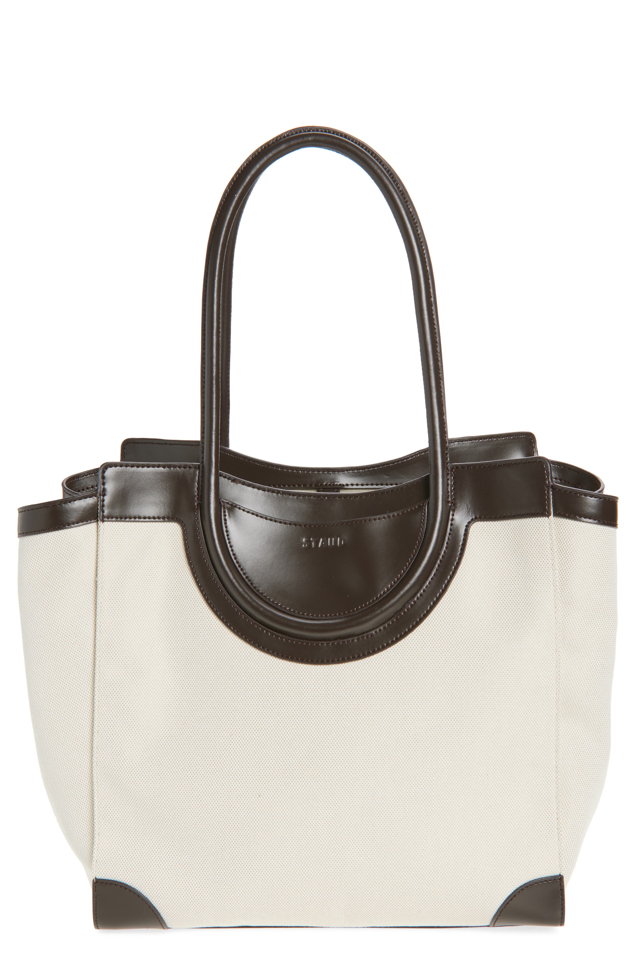 STAUD Maude Canvas & Leather Tote Bag, Main, color, Natural/ Espresso