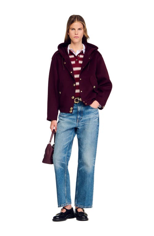 Sandro Double-faced Wool Coat In Burgundy