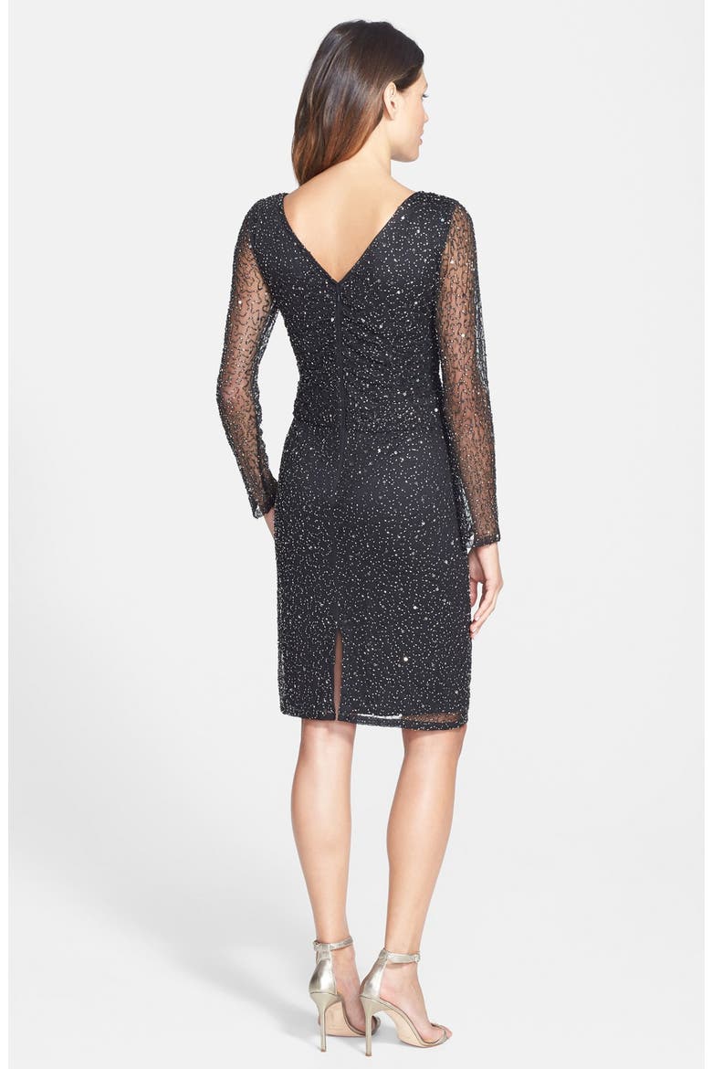 Beaded Mesh Sheath Dress, Alternate, color, MERCURY