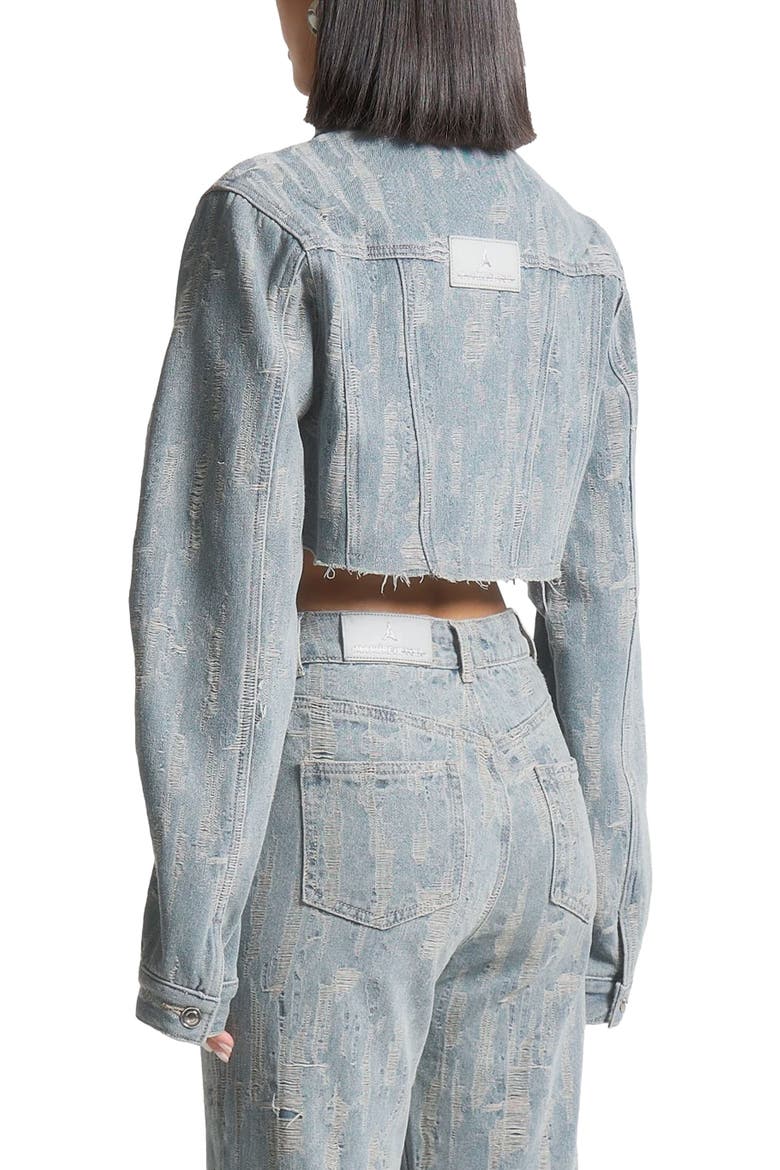 Alice Cropped Distressed Denim Jacket, Alternate, color, Mid Blue