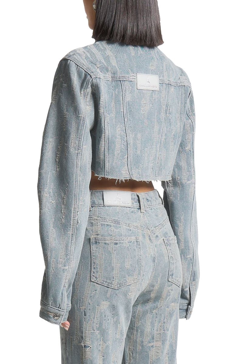 Manière De Voir Alice Cropped Distressed Denim Jacket, Alternate, color, Mid Blue