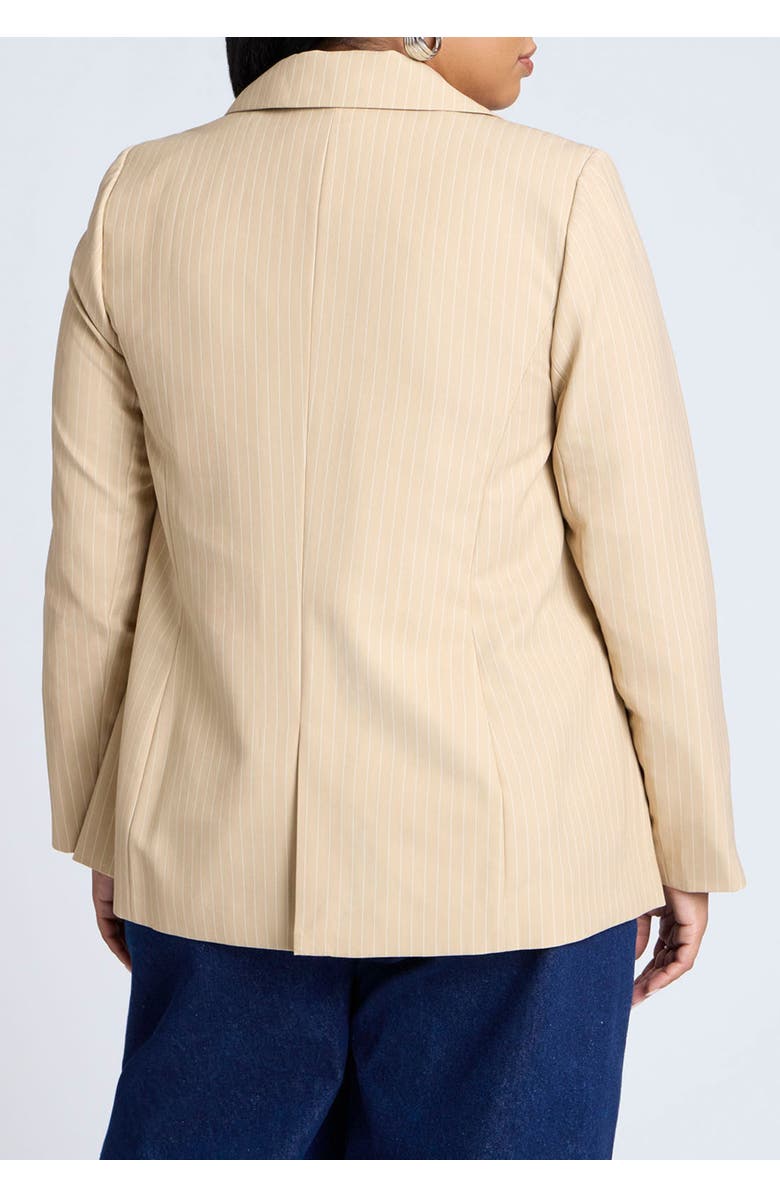 ELOQUII Pinstripe Blazer, Alternate, color, Tan White Stripe