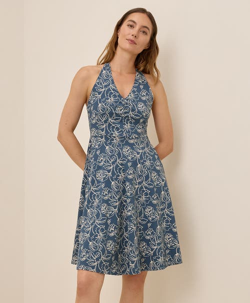 Pact Organic Cotton Fit & Flare Gathered Halter Dress In Blue