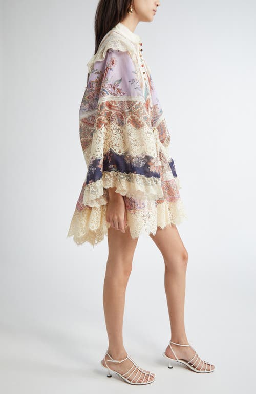 Zimmermann Rhiannon Billow Long Sleeve Lace Trim Minidress In Neutral