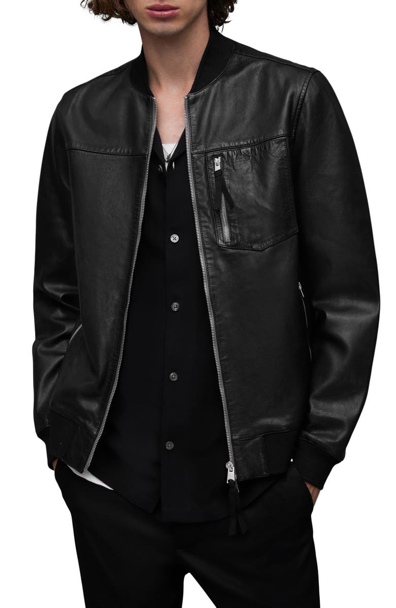 AllSaints Tyro Leather Bomber Jacket, Main, color, 