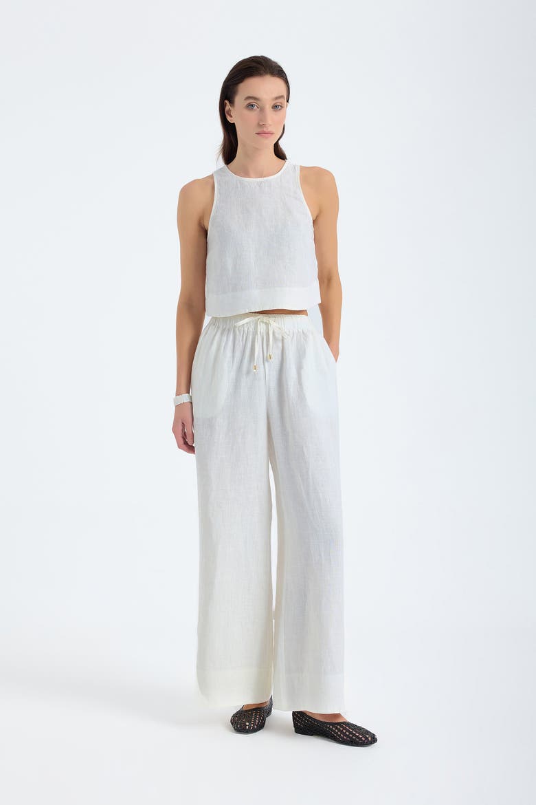 Ciel 100% Linen High-Waist Wide-Leg Pants, Alternate, color, White