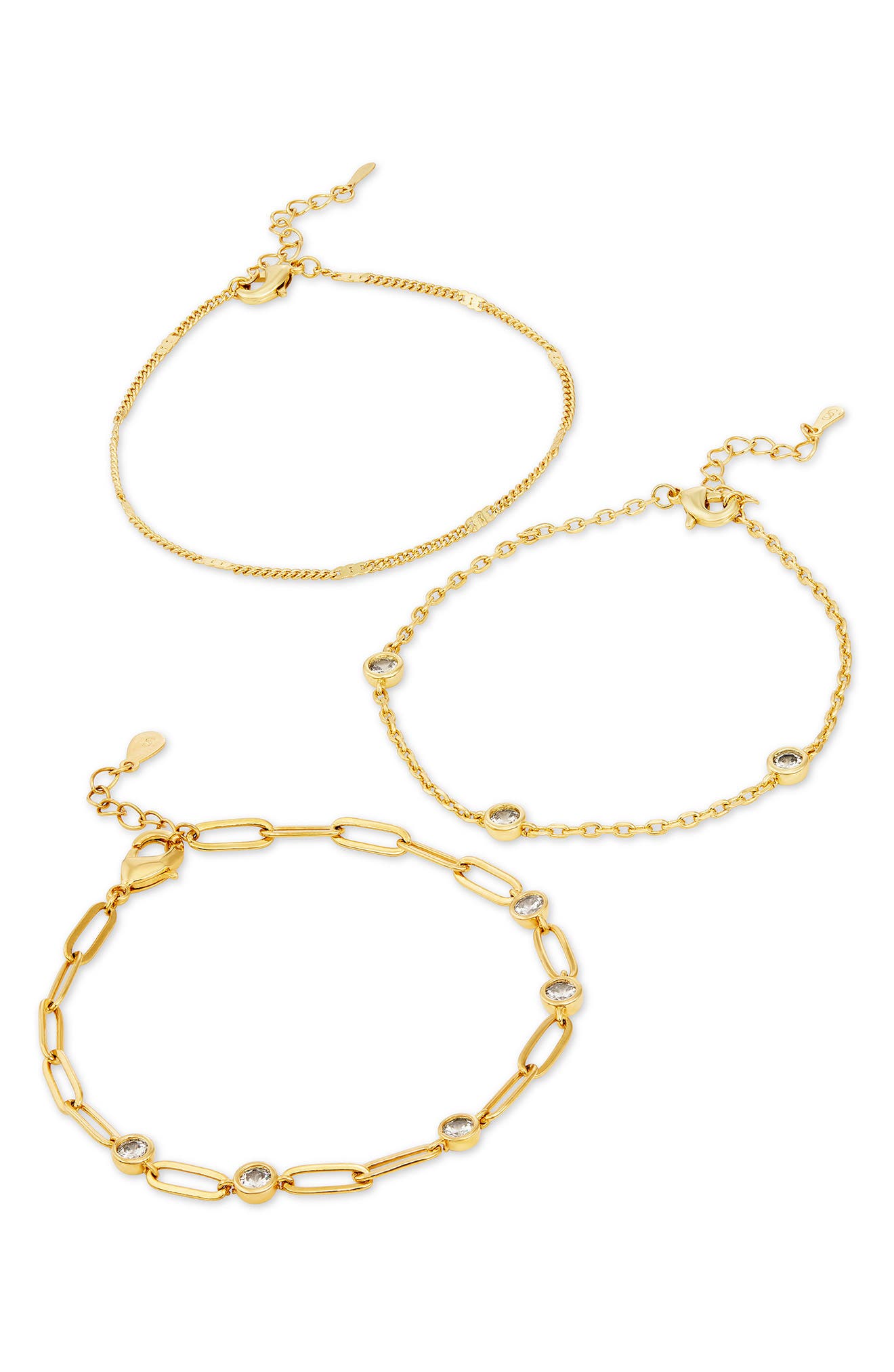 Set of 3 14k Gold Plated Cubic Zirconia Bracelets