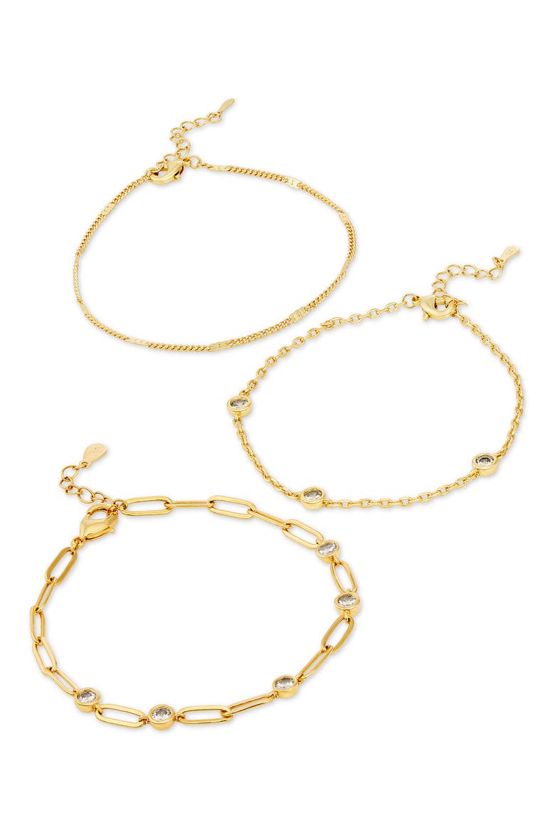 Set of 3 14k Gold Plated Cubic Zirconia Bracelets, Main, color, YELLOW