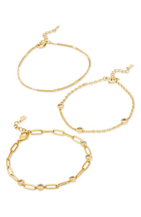 Set of 3 14k Gold Plated Cubic Zirconia Bracelets