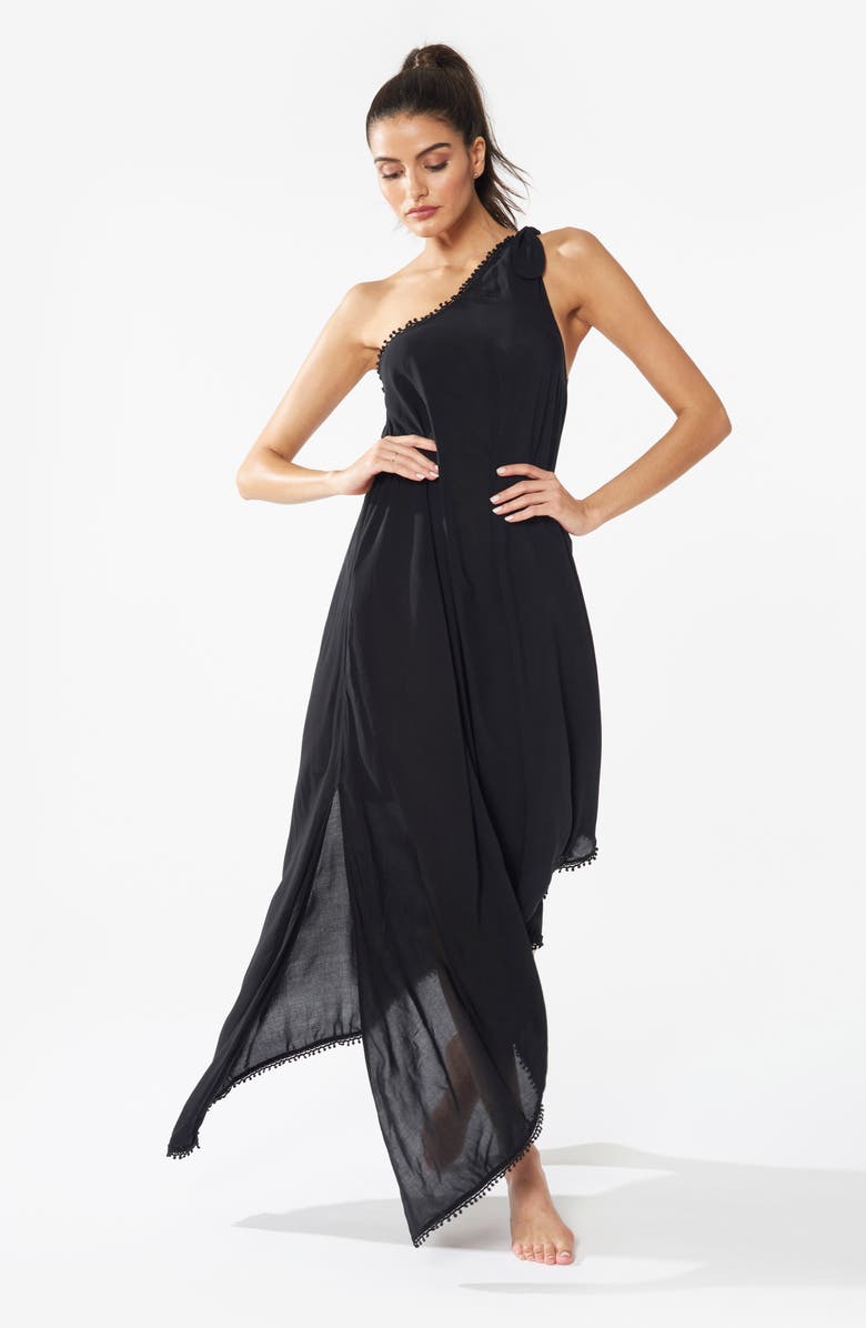 Red Carter One-Shoulder Maxi Cover-Up Dress, Alternate, color, 