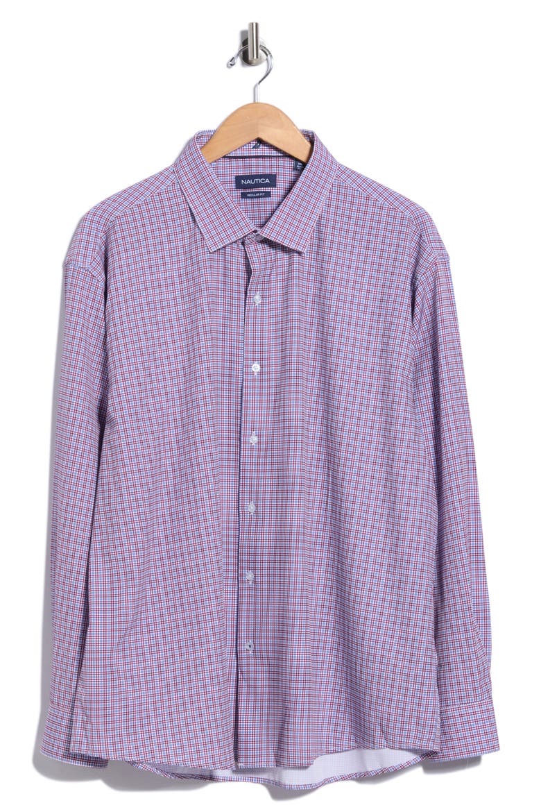 Stretch Windowpane Trim Fit Dress Shirt, Main, color, WHT/ BURG/ NVY
