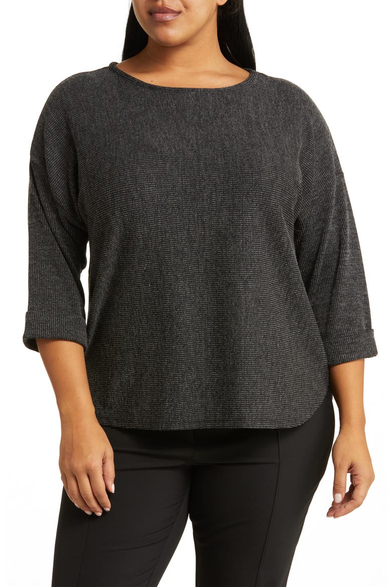 Three-Quarter Sleeve Rib Top, Main, color, BKCHR348