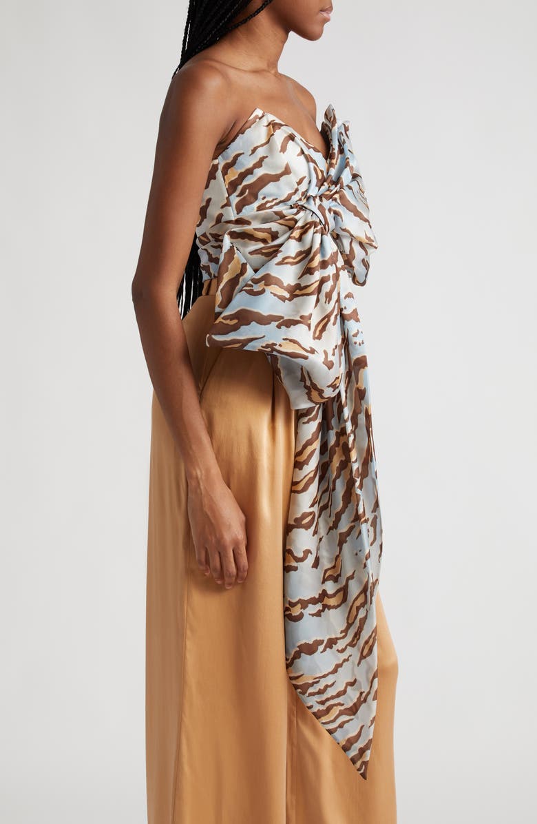 Zimmermann Matchmaker Tiger Print Strapless Silk Top, Alternate, color, Blue Tiger