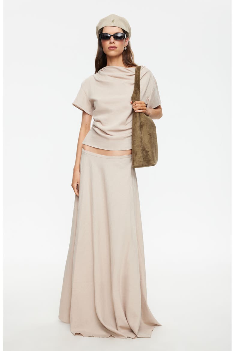 Halcyon Cowl Neck Crop Linen Blend Top, Alternate, color, BEIGE