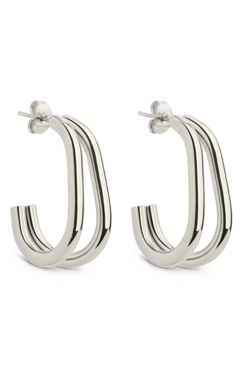 Sterling Forever Vienna Double Prong Hoop Earrings, Alternate, color,
