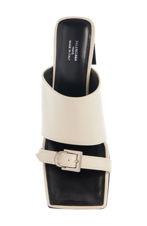 Balenciaga Bel Air Leather Buckle Mule Sandals In Soya/aged Silver