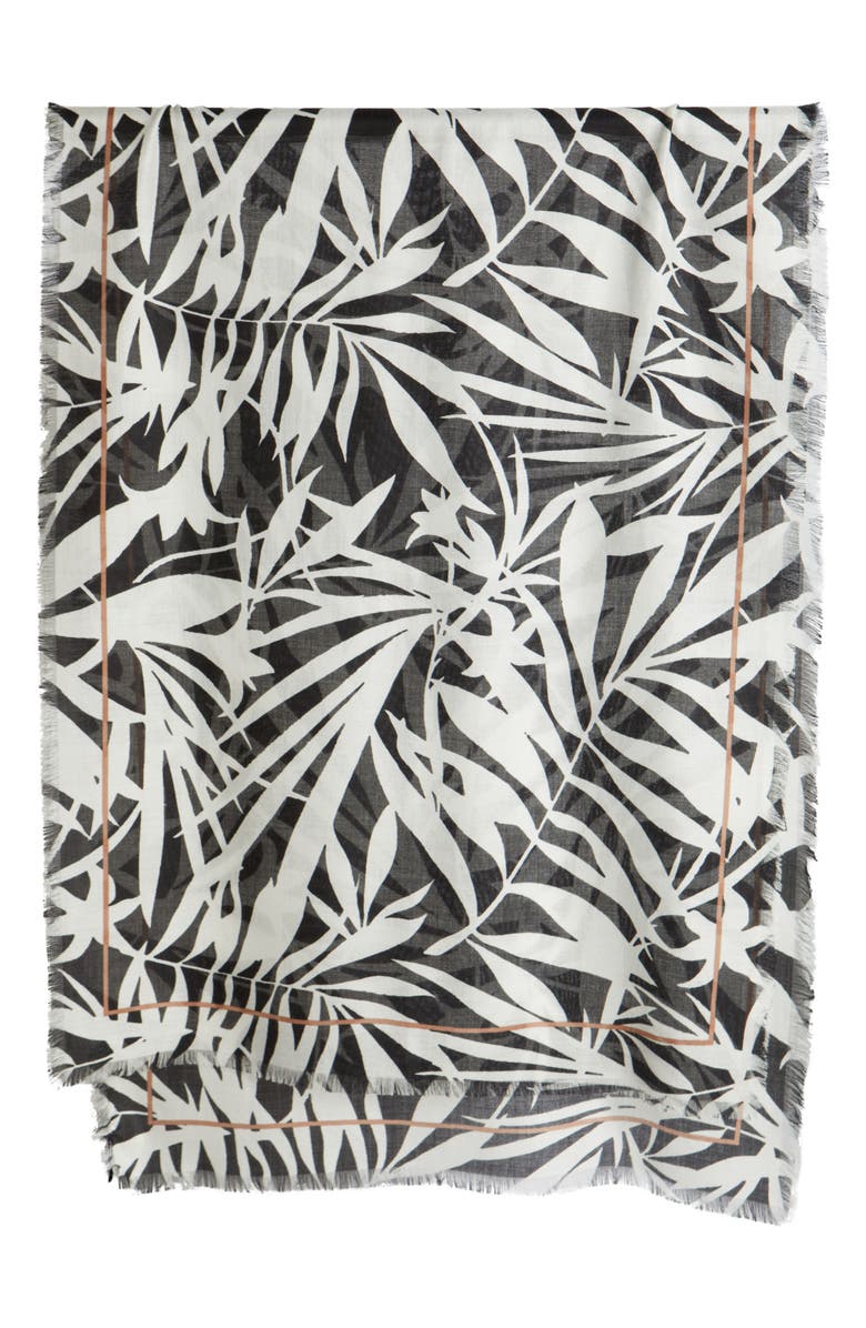 Nordstrom Floral Print Scarf with Eyelash Fringe, Alternate, color, Black Tropics