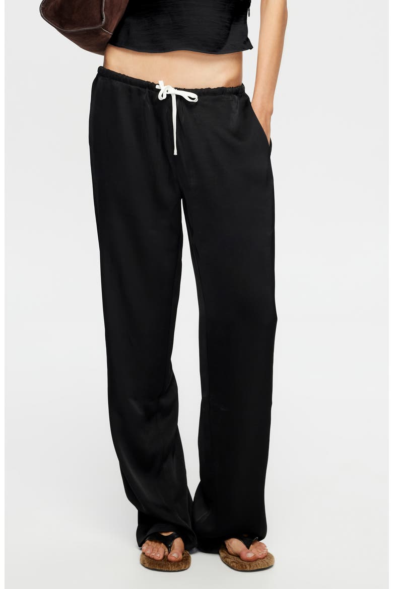 Femme Satin Drawstring Pants, Main, color, OBSIDIAN