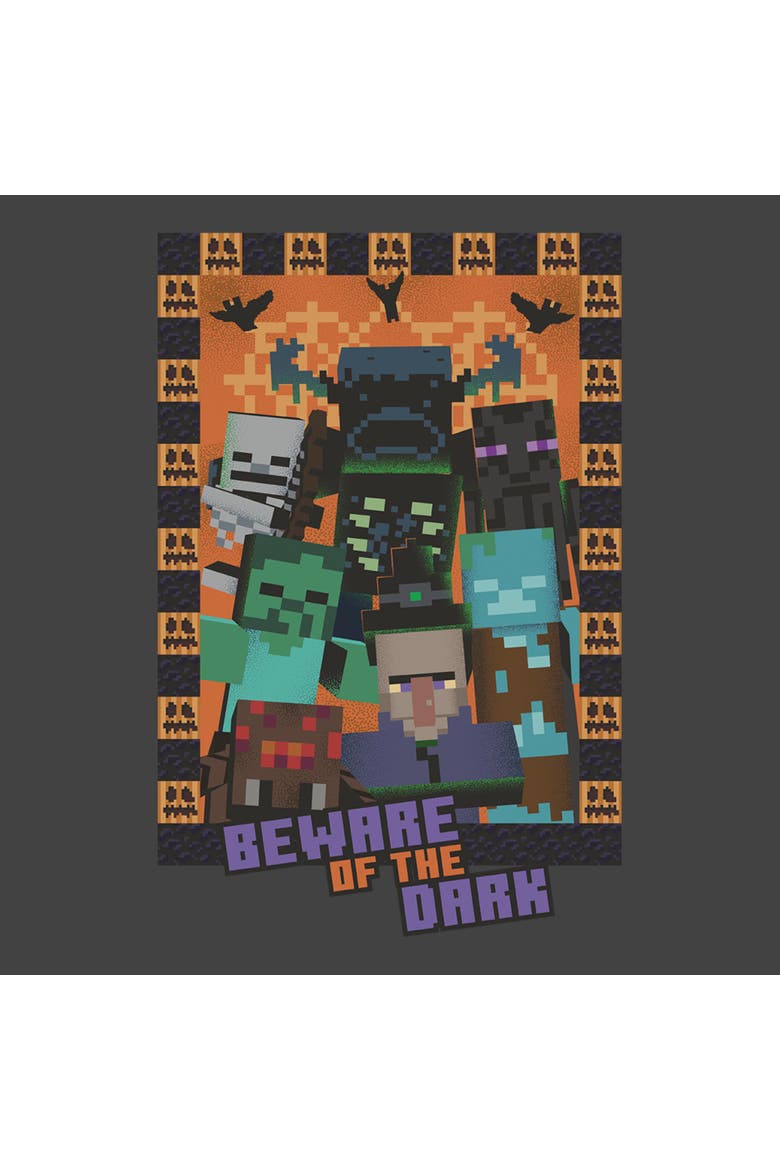 Boys Minecraft Halloween Beware Of The Dark T Shirt, Alternate, color, Charcoal