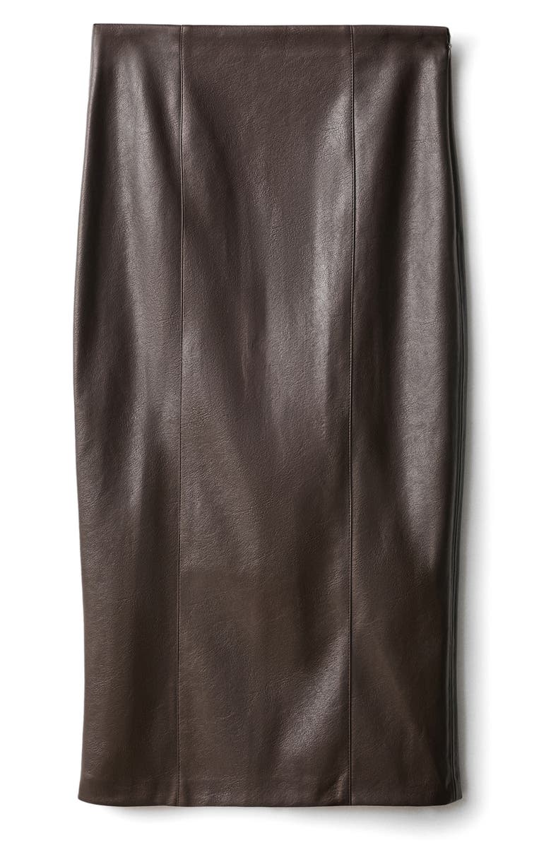 MANGO Faux Leather Midi Pencil Skirt, Alternate, color, Chocolate