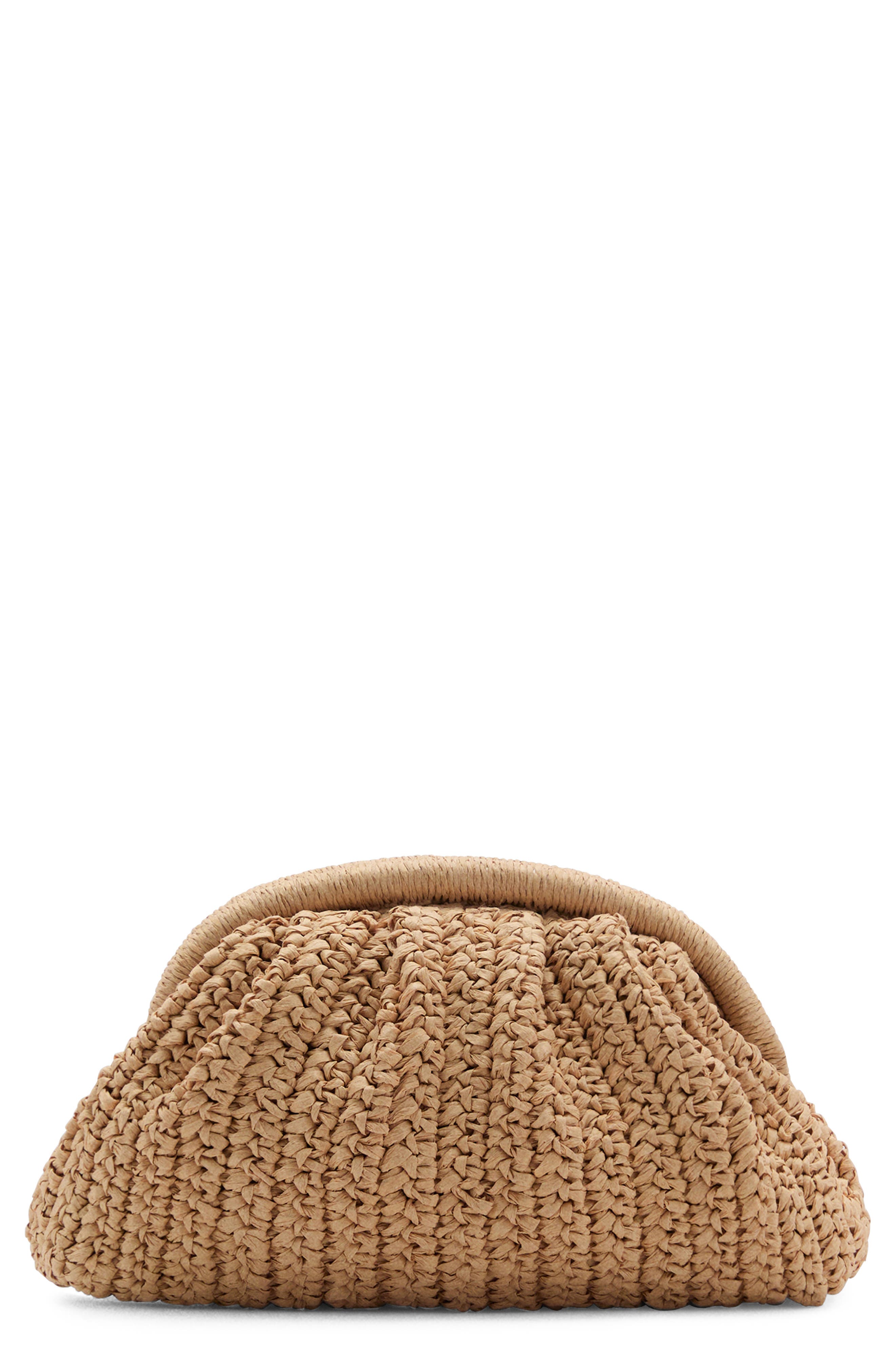 MANGO Natural Fiber Clutch Bag with Removable Chain Strap, Main, color, Beige