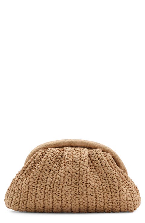 Natural Fiber Clutch Bag with Removable Chain Strap