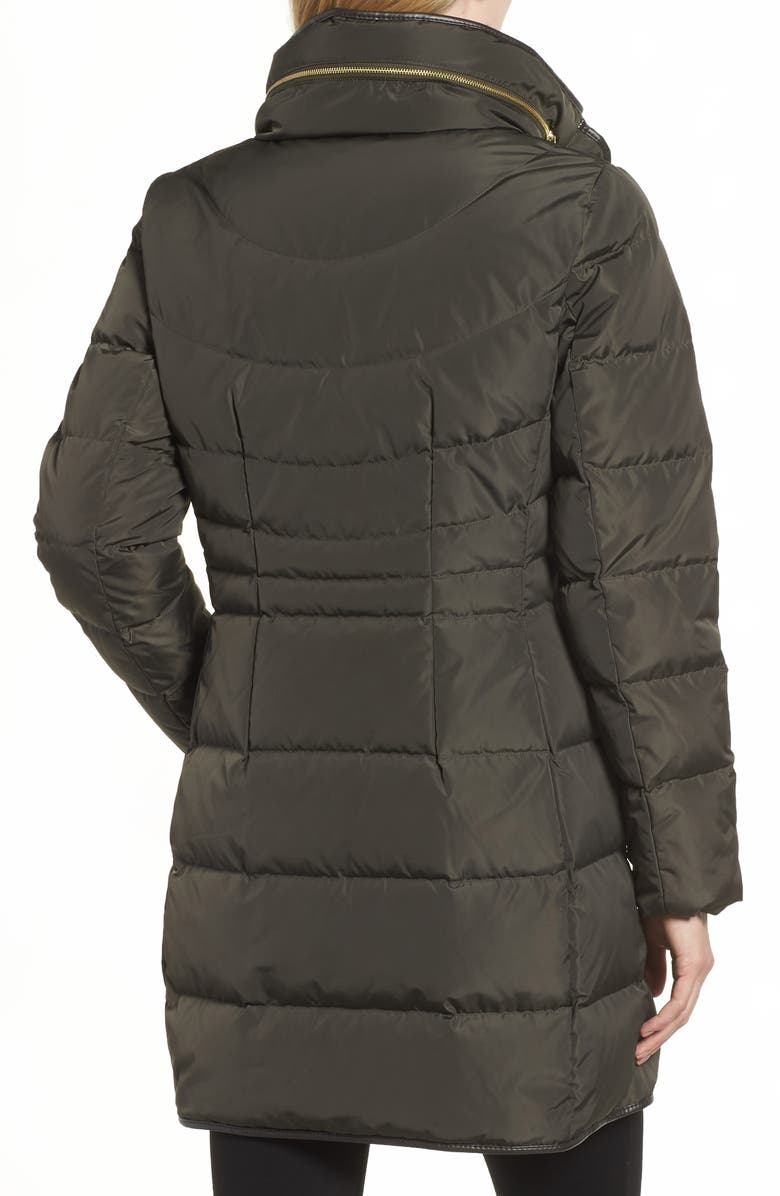 Cole Haan Quilted Down & Feather Fill Jacket with Faux Fur Trim, Alternate, color, Forest