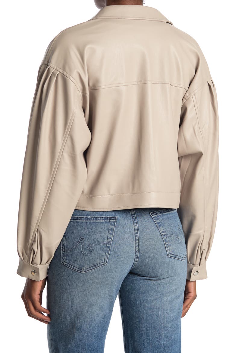 Faux Leather Button Front Jacket, Alternate, color, PALE GREY