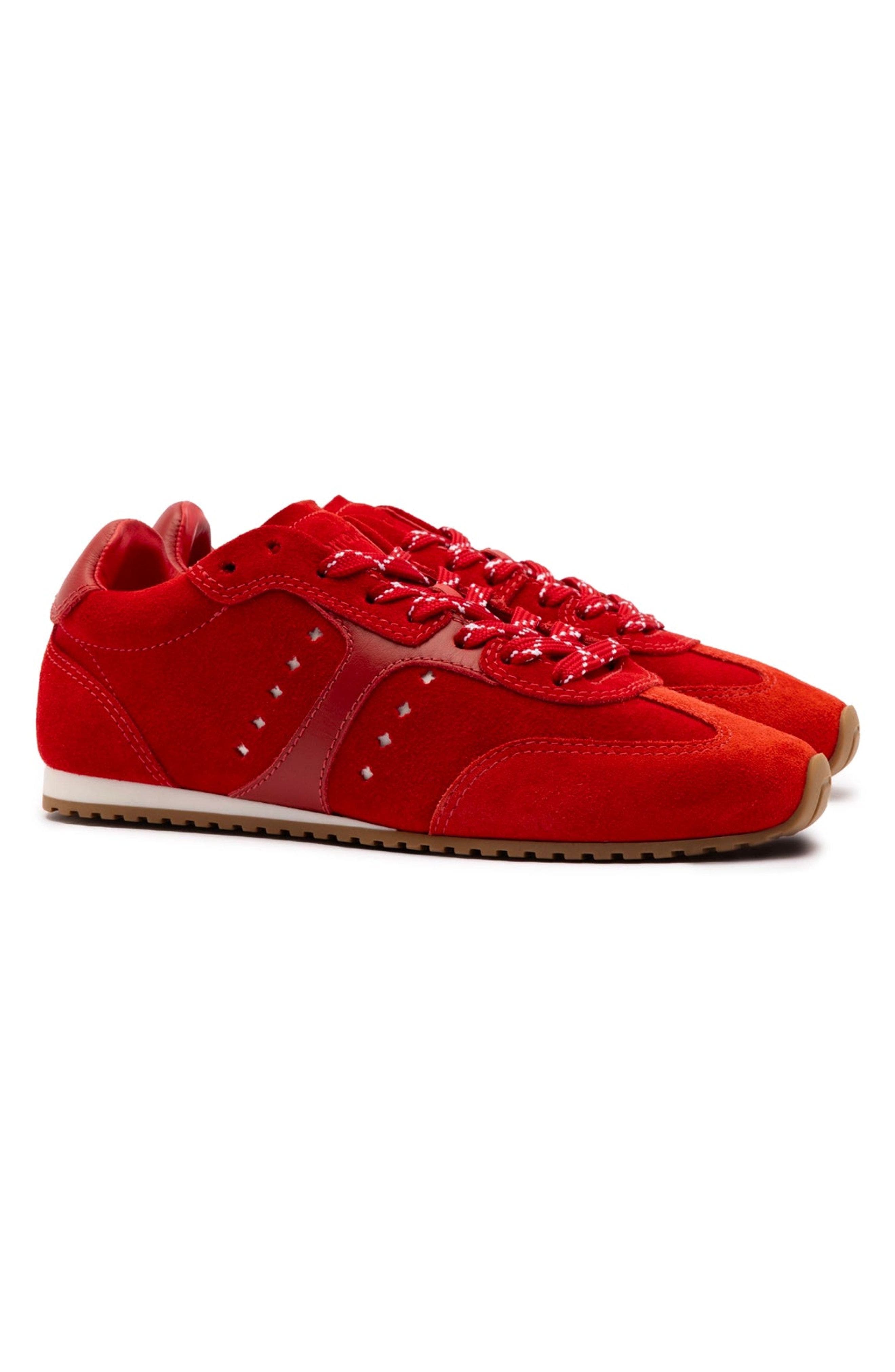 Larroudé Stella Sneaker In Scarlet Suede and Blood Red Leather, Alternate, color, 