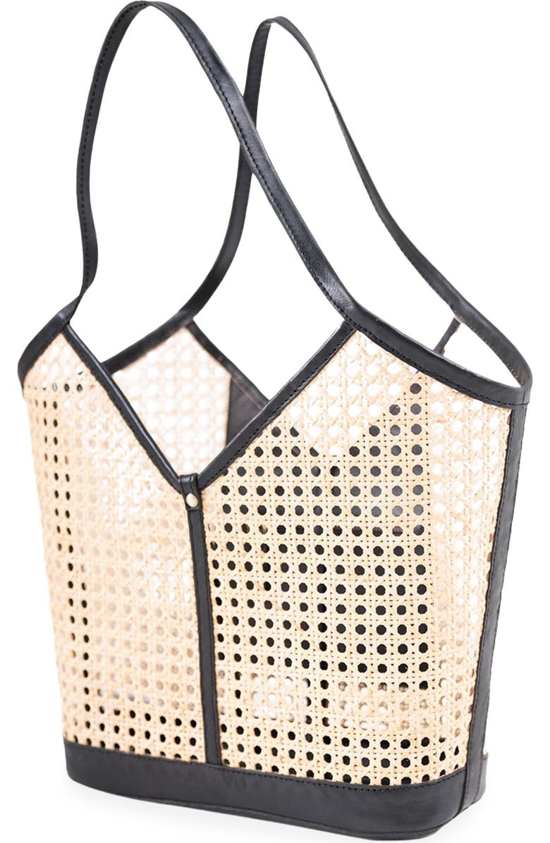 Jelavu Ophelia Handwoven Leather Trim Rattan Tote Bag, Alternate, color, Black