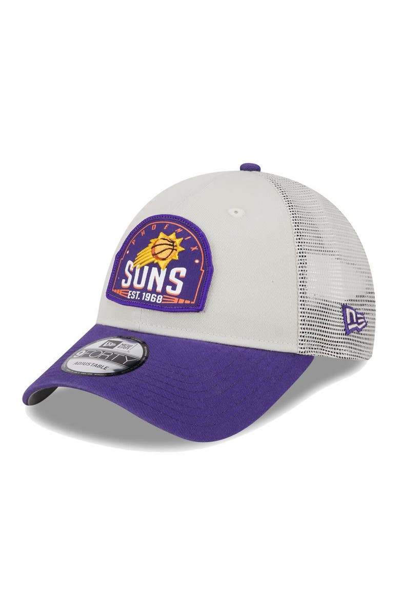Men's New Era Khaki/Purple Phoenix Suns Throwback Patch Trucker 9FORTY Adjustable Hat, Main, color, Khaki