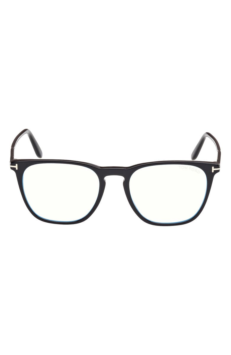 TOM FORD 52mm Round Blue Light Blocking Optical Glasses, Main, color, Black Eco / T Logo