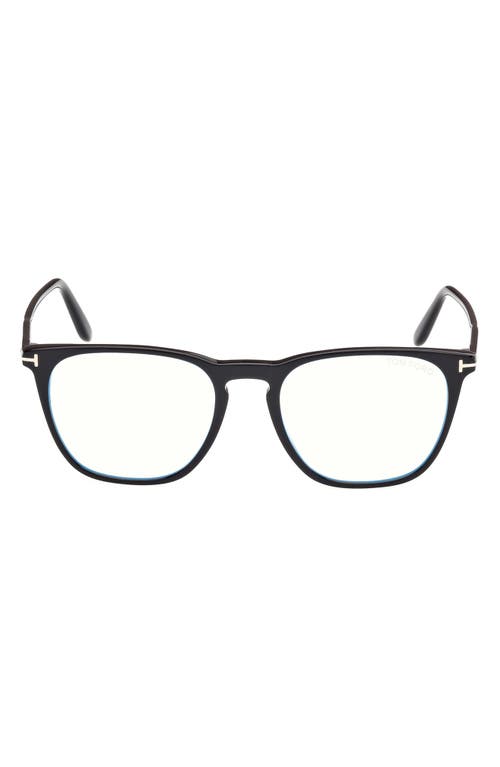 Tom Ford 52mm Round Blue Light Blocking Optical Glasses In Black Eco/t Logo