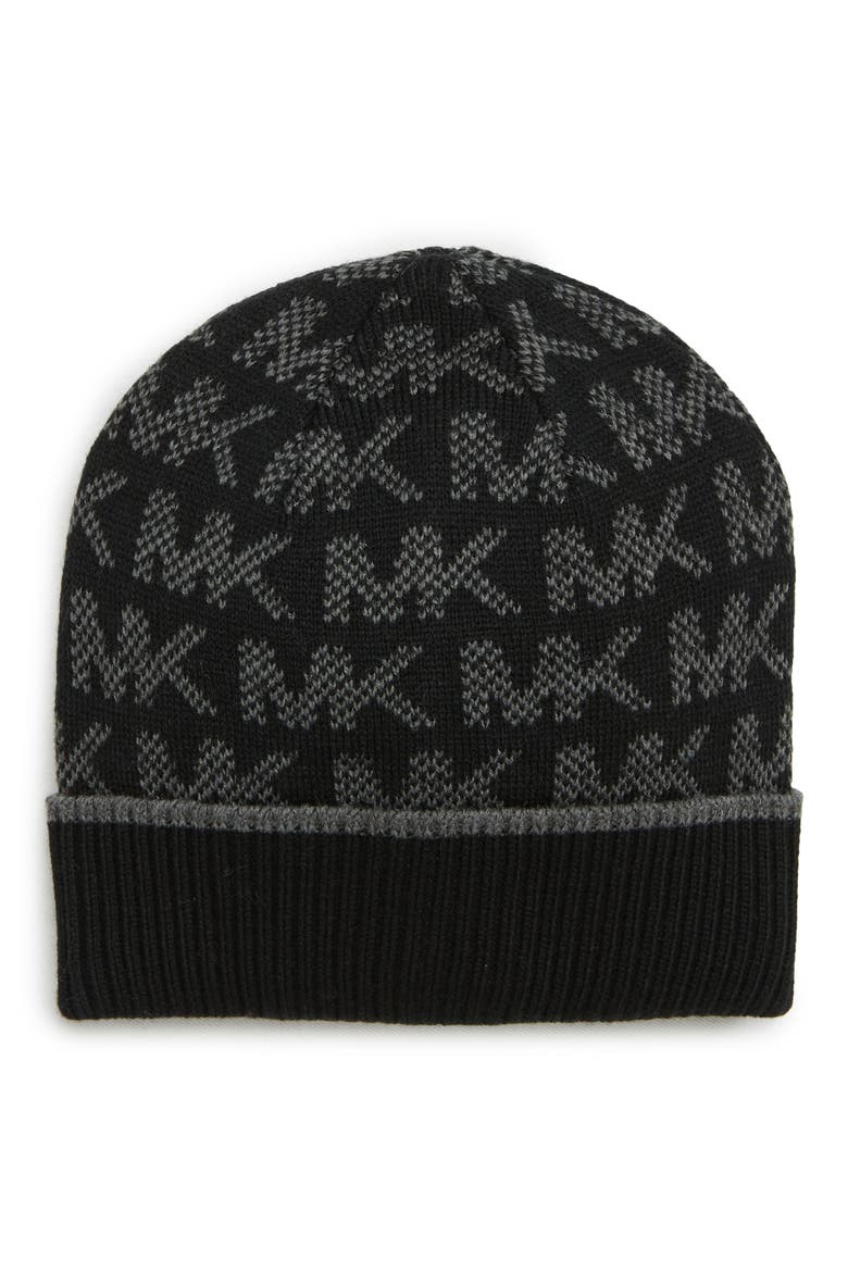 Grid Logo Cuffed Beanie, Main, color, BLACK/ DERBY/ GUNMETAL