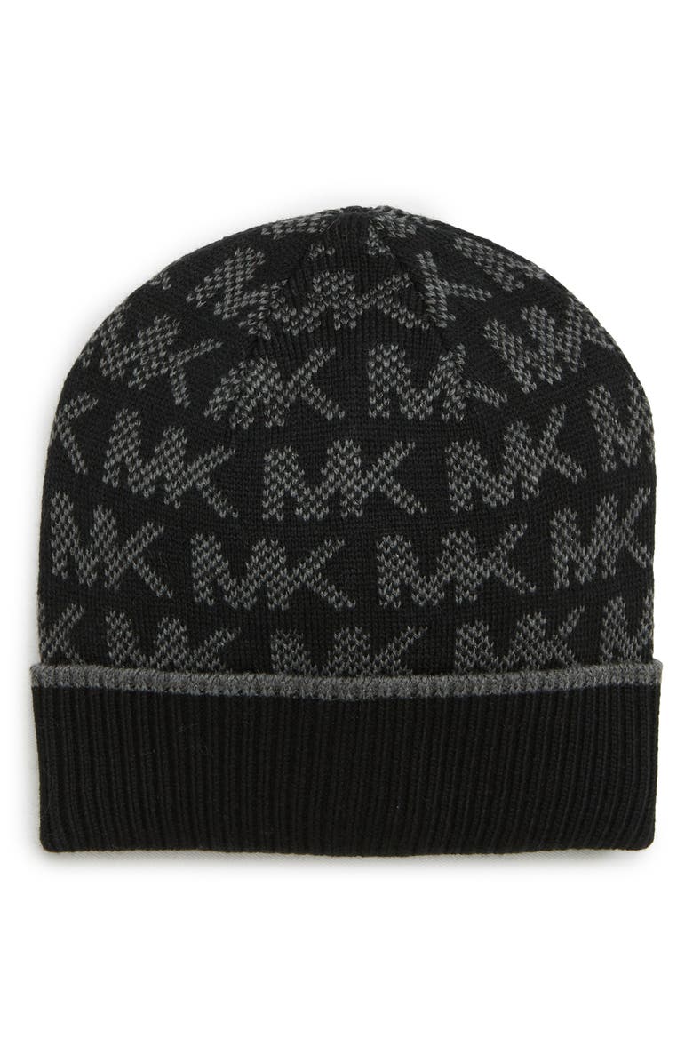 MICHAEL Michael Kors Grid Logo Cuffed Beanie, Main, color, 