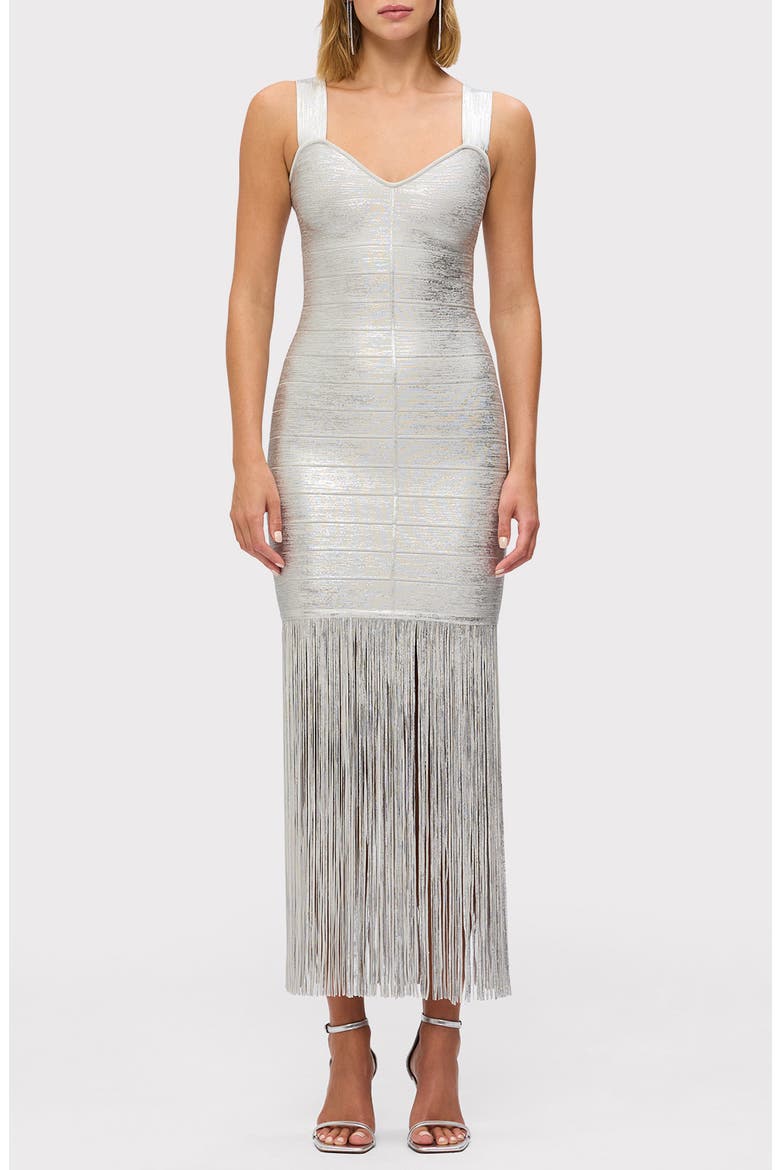 The Metallic Alba Fringe Gown, Main, color, SILVER FOIL