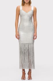 Herve Leger The Metallic Alba Fringe Gown