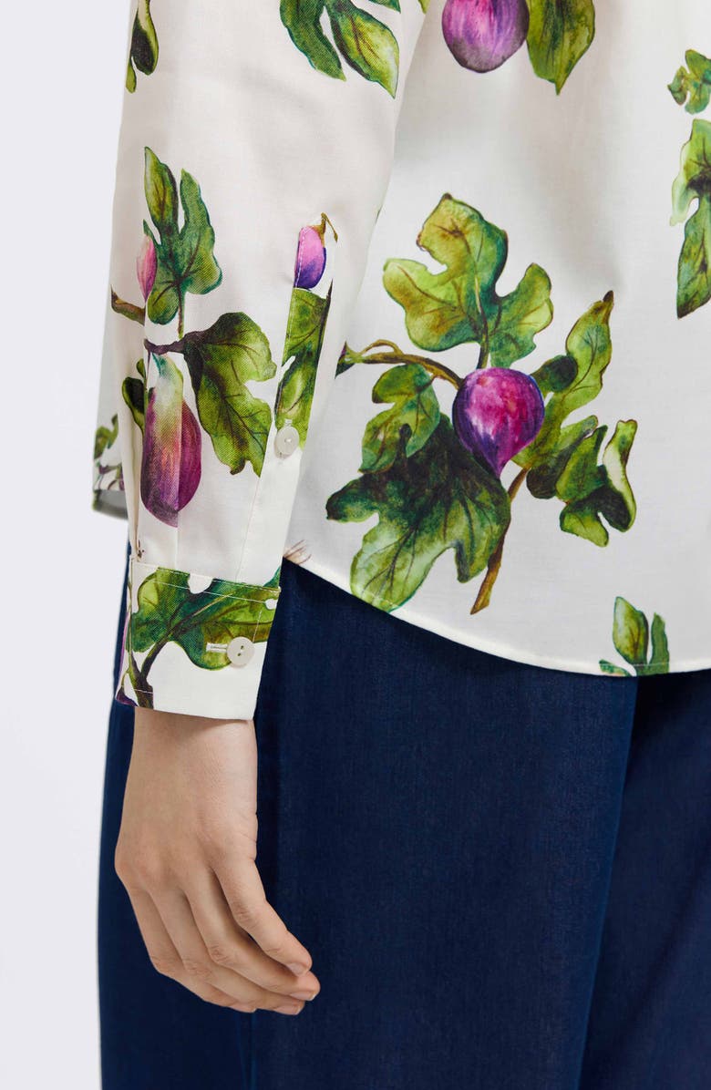 Foxcroft Hampton Figs Print Stretch Cotton Button-Up Shirt, Alternate, color, Ivory/ Multi