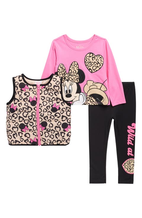 Kids' Minnie Mouse 3-Piece Long Sleeve T-Shirt, Vest & Leggings Set (Toddler & Little Kid)