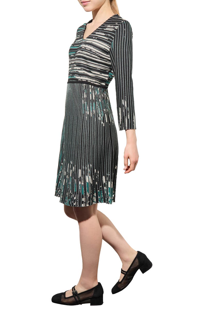 Ming Wang Stripe Jacquard Sweater Dress, Alternate, color, Forest/Lm/Bk